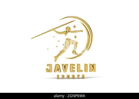 Icona di lancio Golden 3d javelin isolata su sfondo bianco - rendering 3D Foto Stock