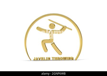 Icona di lancio Golden 3d javelin isolata su sfondo bianco - rendering 3D Foto Stock