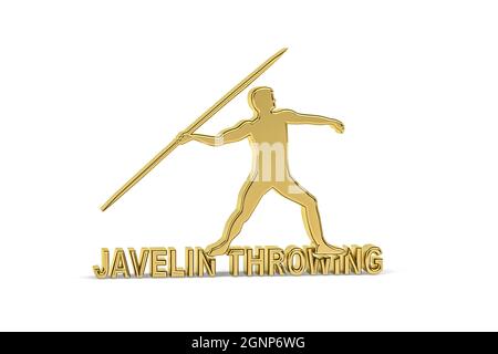 Icona di lancio Golden 3d javelin isolata su sfondo bianco - rendering 3D Foto Stock