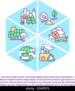 Icone della linea di concetto della strategia di emissioni nette zero con testo Illustrazione Vettoriale