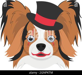 Biglietto di auguri di Halloween. Papillon cane con top cappello e trucco clown Illustrazione Vettoriale