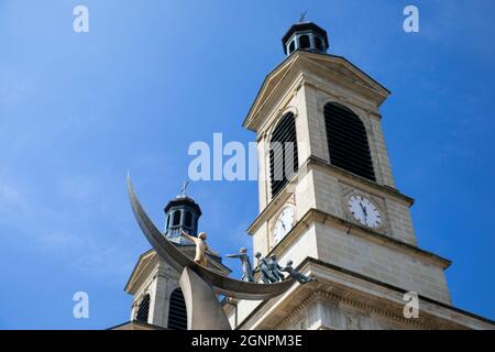 Europa, Lussemburgo, Mersch, la Chiesa Parrocchiale di Mersch (Église de Mersch) che mostra la Statua di Gesù calmando la tempesta (dettaglio) Foto Stock