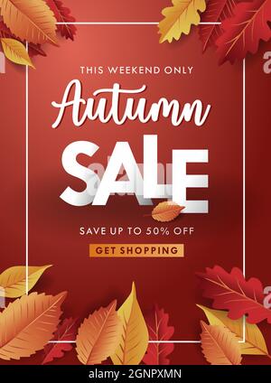 Vendita autunno sfondo decorare con foglie per la vendita shopping o poster promo Illustrazione Vettoriale