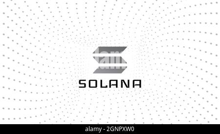 Solana Sol simbolo token criptovaluta al centro della spirale di punti su sfondo bianco. Icona del logo di criptovaluta per banner o notizie. Illust vettoriale Illustrazione Vettoriale