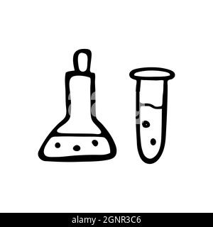 Provetta per test a forma di doodle disegnata a mano in vettore. Illustrazione isolata su sfondo bianco. Per design d'interni, carta da parati, imballaggio, poster Illustrazione Vettoriale