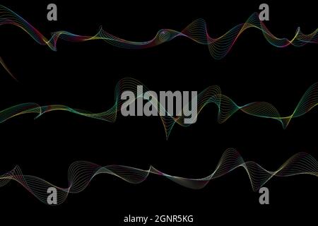 Onde fluenti colorate astratte su sfondo nero. Illustrazione digitale Foto Stock