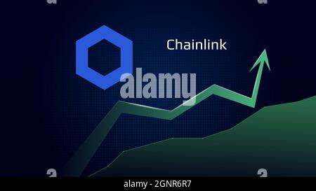Il COLLEGAMENTO chainlink nella tendenza al rialzo e nei prezzi è in aumento. Simbolo della moneta criptata e freccia verde su. Uniswap vola sulla luna. Illustrazione vettoriale. Illustrazione Vettoriale