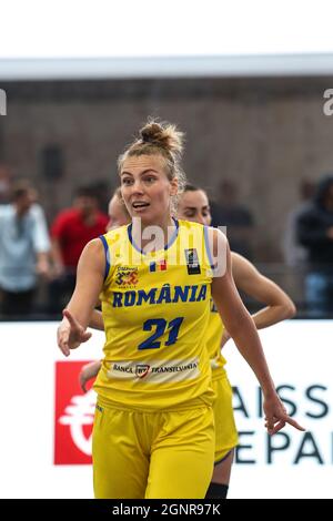 Parigi, Francia. 10 Settembre 2021. Anca Sipos (Romania) durante la FIBA 3x3 Europe Cup 2021 a Parigi. (Foto di Elena Vizzoca/Pacific Press/Sipa USA) Credit: Sipa USA/Alamy Live News Foto Stock