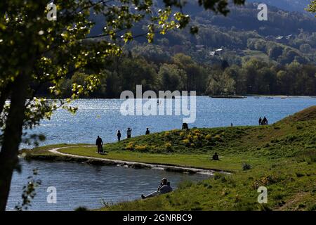 Lago Passy nelle Alpi francesi. Passy. Francia. Foto Stock