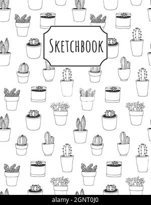 Vettore Cactus sfondo senza giunture, illustrazione di schetchbook con cactus disegnato a mano isolato su sfondo bianco Illustrazione Vettoriale