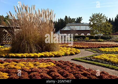 I giardini murati della tenuta Biltmore durante l'autunno ad Asheville, Carolina del Nord. La casa, di proprietà privata della famiglia Vanderbilt, è la più grande casa in America con oltre 250 camere. Foto Stock