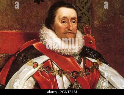 GIACOMO VI e io (1566-1625) Re Giacomo VI di Scozia e successivamente Re Giacomo i come Re d'Inghilterra e d'Irlanda dipinte da Daniel Mitens nel 1621 Foto Stock