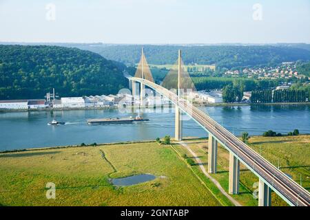 Francia, Seine-Maritime (76), Caudebec-en-Caux, Pont de Breton (vue aérienne) // Francia, Seine Maritime, Caudebec en Caux, Pont de Breton (aereo v Foto Stock