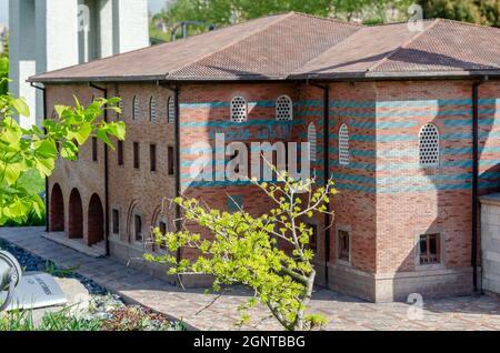 Modello rappresentativo della moschea di Hacı Bayram in Miniaturk, Istanbul. Miniaturk è un parco in miniatura a Istanbul. Foto Stock