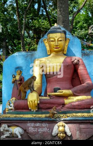 Statua del Buddha allo Swayambhunath Stupa a Kathmandu, Nepal. Foto Stock