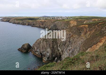 Avvicinandosi a Solva, National Park Coast Path tra Newgale e Solva, Pembrokeshire, Galles, Regno Unito, Regno Unito, Europa Foto Stock