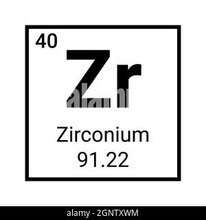 Simbolo dell'icona dell'elemento chimico dello zirconio. Formazione chimica simbolo atomo di zirconio Illustrazione Vettoriale