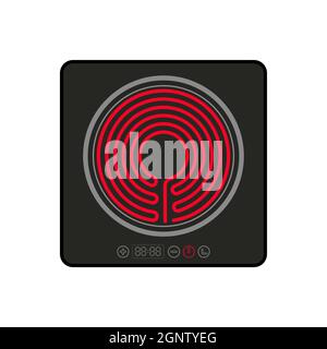Stufa a induzione fornello elettrico fornello. Stufa elettrica a induzione in ceramica Cooctop vista dall'alto Illustrazione Vettoriale