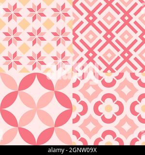 QUATTRO TESSERE MOSAICO VINTAGE IN COLORI ROSA PASTELLO Illustrazione Vettoriale