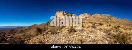 Panorama di El Capitan in un giorno limpida nel Parco Nazionale delle Montagne Guadalupe Foto Stock