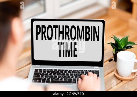Didascalia concettuale tempo di protrombina. Vetrina aziendale valutate la vostra capacità di formare in modo appropriato coaguli di sangue funzionalità di chiamata vocale e video Foto Stock
