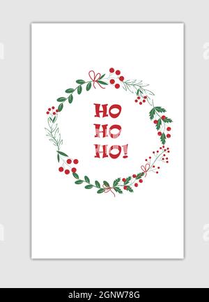 Modello di biglietto di Natale con corona festiva e lettere. Illustrazione Vettoriale