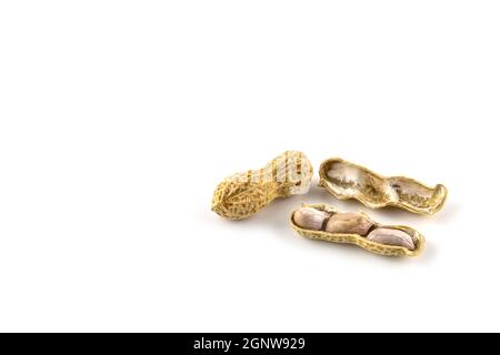 Bollito di arachidi su sfondo bianco Foto Stock