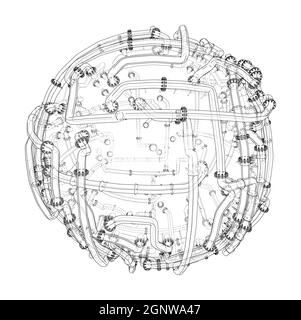 Tubi con flange intorno a una grande sfera. Vettore Illustrazione Vettoriale