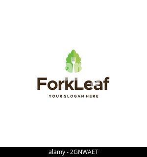 Design minimalista ForkLeaf Green Vegetles con logo Illustrazione Vettoriale