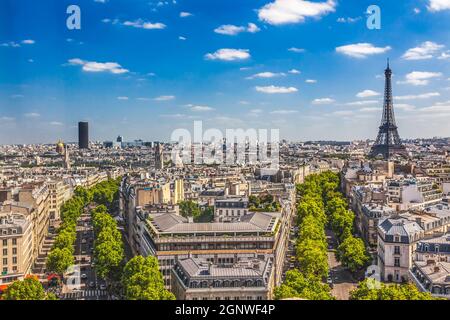 Torre Eiffel Invalides edifici Avenues Arc de Triomphe Visualizza il paesaggio urbano Centro Città Parigi Francia. Foto Stock