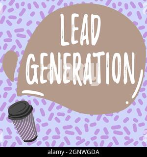 Testo della scrittura Lead Generation. Parola per l'inizio dell'interesse dei consumatori o inchiesta sui prodotti disegno colorato visualizzati messaggio, astratto Foto Stock
