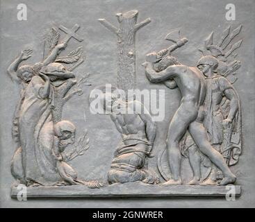 Porta di bronzo con l'immagine della vita di San Paolo: La Beazione di San Paolo, Basilica di San Paolo fuori le mura, Roma, Italia Foto Stock