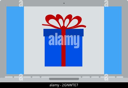 Laptop con icona Gift Box sullo schermo Illustrazione Vettoriale
