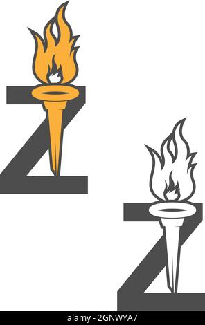 Il logo con l'icona lettera Z combinato con il design con l'icona della torcia Illustrazione Vettoriale