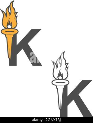 Logo con icona lettera K abbinato al design con icona torcia Illustrazione Vettoriale