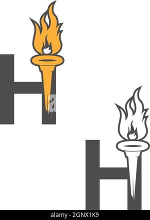 Logo con icona lettera H combinato con il design con icona della torcia Illustrazione Vettoriale
