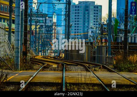 Linea di linea Toden Arakawa. Luogo di tiro: Area metropolitana di Tokyo Foto Stock