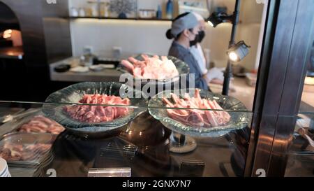 Selezione di carne mezzogiorno pranzo a buffet Hilton Hotel Pattaya Thailandia Foto Stock