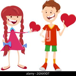 carta di san valentino con simpatici personaggi ragazza e ragazzo innamorati Illustrazione Vettoriale