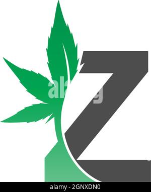 Icona con il logo lettera Z con il vettore di disegno delle foglie di cannabis Illustrazione Vettoriale