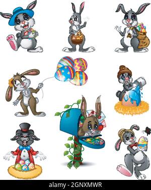 Set di cartoni animati dei coniglietti di Pasqua Illustrazione Vettoriale