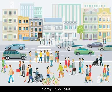 Strada con pedoni e balenate illustrazione Illustrazione Vettoriale