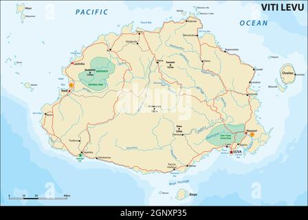 Mappa stradale vettoriale di viti Levu, Repubblica delle Fiji Illustrazione Vettoriale