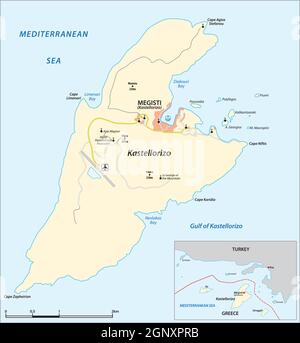 Mappa vettoriale dell'isola mediterranea greca di Kastellorizo Illustrazione Vettoriale