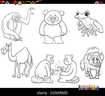 cartoon animali set coloring pagina libro Illustrazione Vettoriale