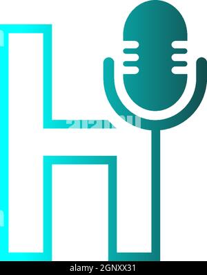 MIC, podcast si combinano con l'icona del vettore di disegno delle lettere Illustrazione Vettoriale