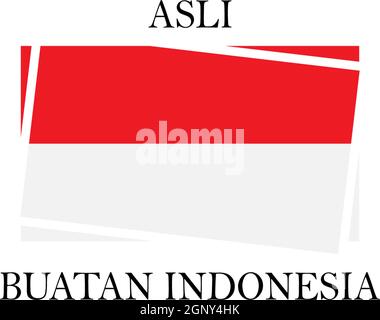 Prodotto in Indonesia, bandiera indonesiana icona vettore logo Illustrazione Vettoriale