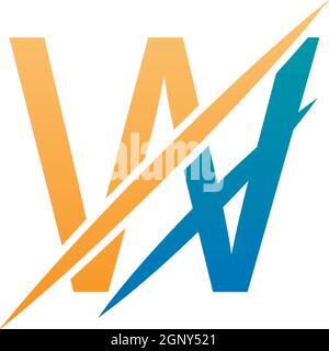 Logo W Letter Slash, lettera concettuale W + icona a forma di barra Illustrazione Vettoriale