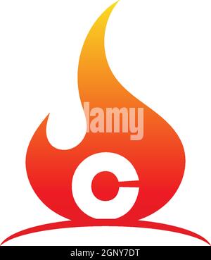 Il concetto del logo della lettera era in illustrazione di fiamme Illustrazione Vettoriale