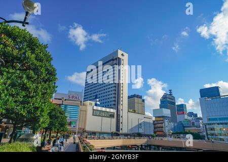 Uscita ovest per Streets of Sendai Station. Luogo di tiro: Sendai, Prefettura di Miyagi Foto Stock